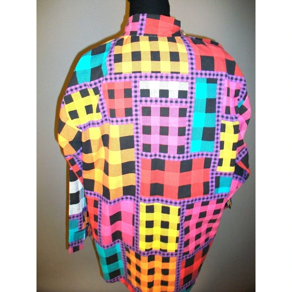 Vintage 80s Asymmetrical Colorful Patchwork Pattern  NYKW New York Knit Womens S